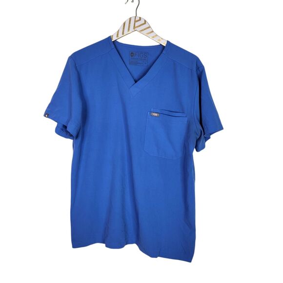 FIGS Top Mens Medium Blue Leon Three-Pocket Scrub Top Medical Doctor Nurse - Picture 1 of 7
